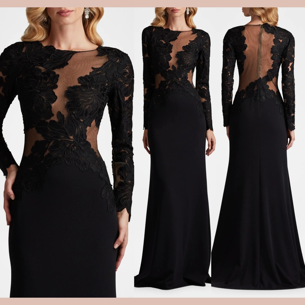 Tadashi Shoji Black and Nude Maxi Dress